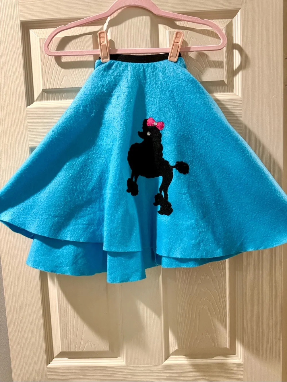 Girls Blue Circle Skirt with Poodle Appliqué